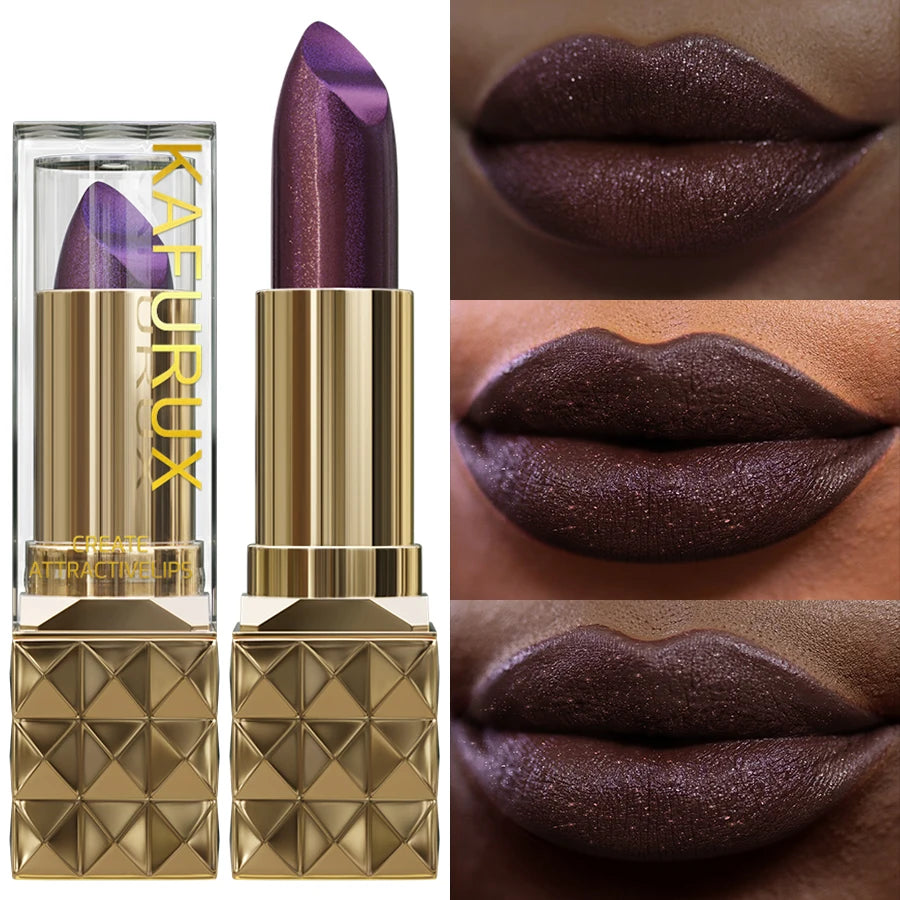 1pc Sexy Glitter Shiny Red Lipstick Pearlescent Lip Tint, Long Lasting Lip Senior Matte Lip Makeup Gifts for Women Metallic  lip