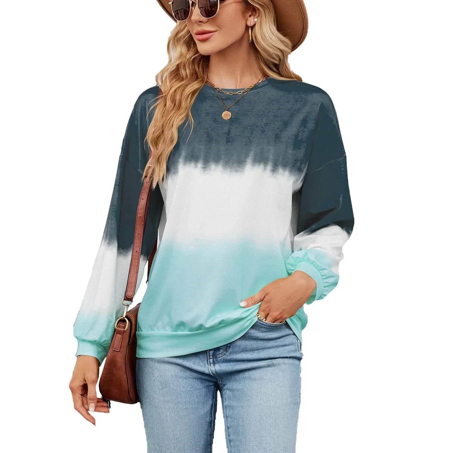 Pop Spring Women's Fashion Gradient Hoodies Sweatshirts Long Sleeve O-Neck Hoodies Print Oversized Pullovers Women Y2k Streetwea