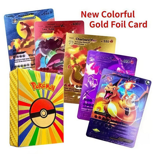 27-55Pcs Pokemon 3D Cards Colorful Shining English Spanish Vmax Gx Charizard Pikachu Trading Collection Battle Card Toys Gifts