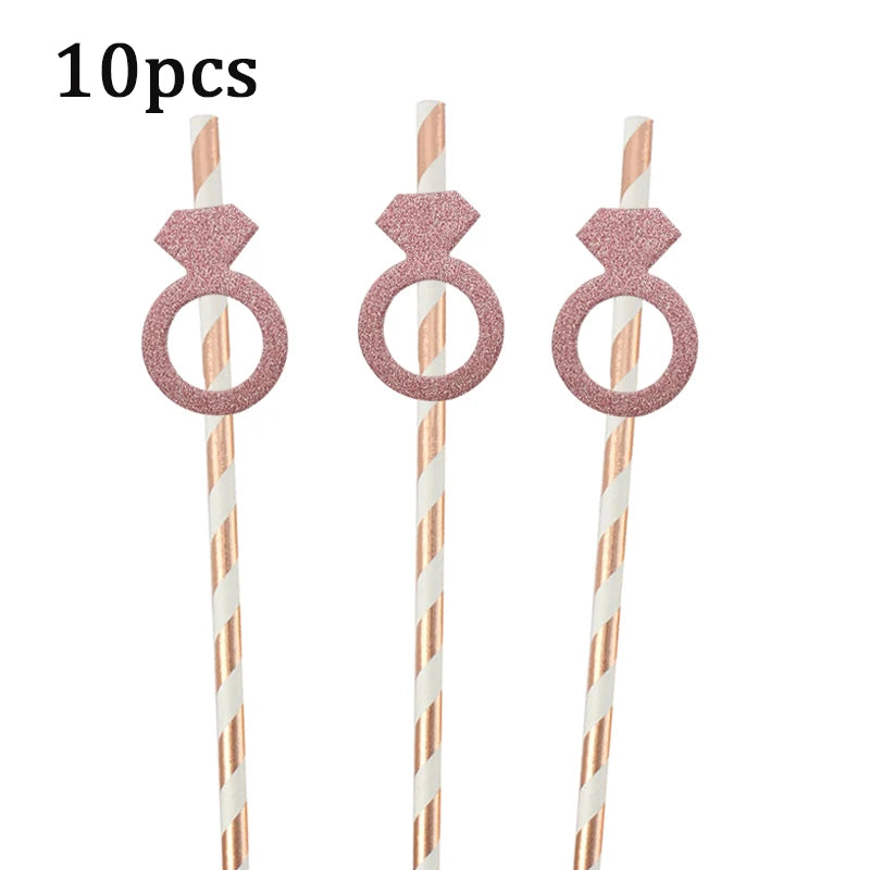 10Pcs Paper Diamond Ring Straws For Valentine's Day Single Proposal Wedding Bride Tribal Bridal Shower Hen Party Decoration