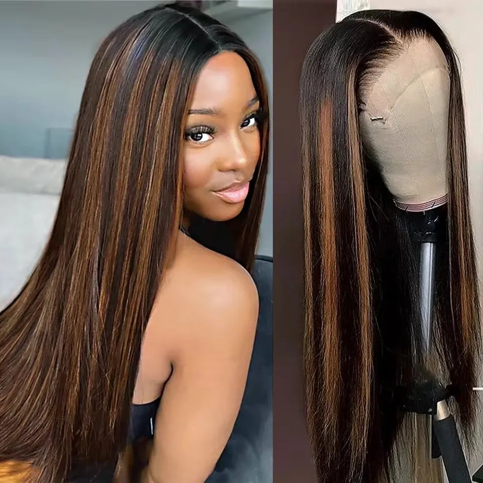 13x6 HD transparent front lace wig FB 30 highlight straight remy hair 46 long inches 200 Density human hair Brazilian for women