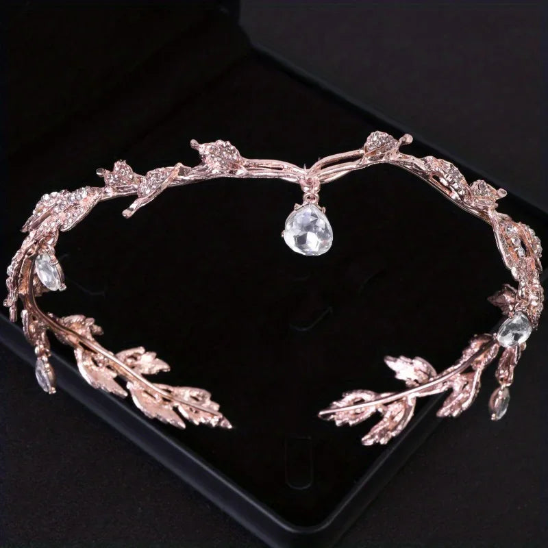 Women's vintage tiara Elegant waterdrop leaf tiara crown crystal gold silver rhinestone wedding hair accessories bridal tiara