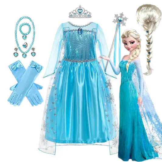 Disney Frozen Girls Cospaly Snow Queen Elsa Cape Costumes Kids Carnival Party Prom Gown Children Clothes Elsa Princess Dresses