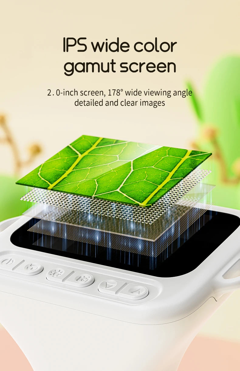 1000x Digital Microscope For Kids 2-Inch IPS Screen 2MP Optical Lens With Camera And Video Function for Christmas Birthday Gift