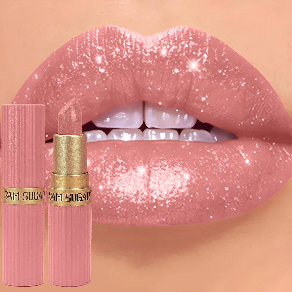 Chocolate Brown Luxurious Metallic Glitter Lipstick Long-Lasting Waterproof Non-Fade Shimmery Pearl Sparkling Lip Gloss Makeup