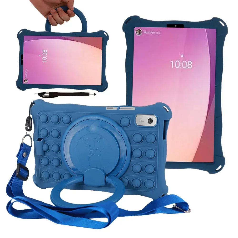 For Lenovo Tab M9 TB-310FU 9 inch Protective Bubble Silicone Kids Stand Tablet Cover For Lenovo M9 2023 With shoulder Strap Pen