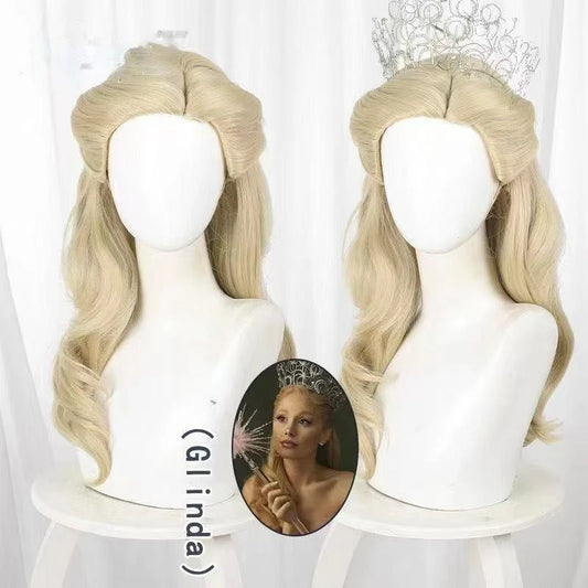 Glinda The Good Witch Cosplay Wig - Elegant Linen Blonde Side-Swept Curly Hair for Outdoor Costume Events Elegant and Beautiful
