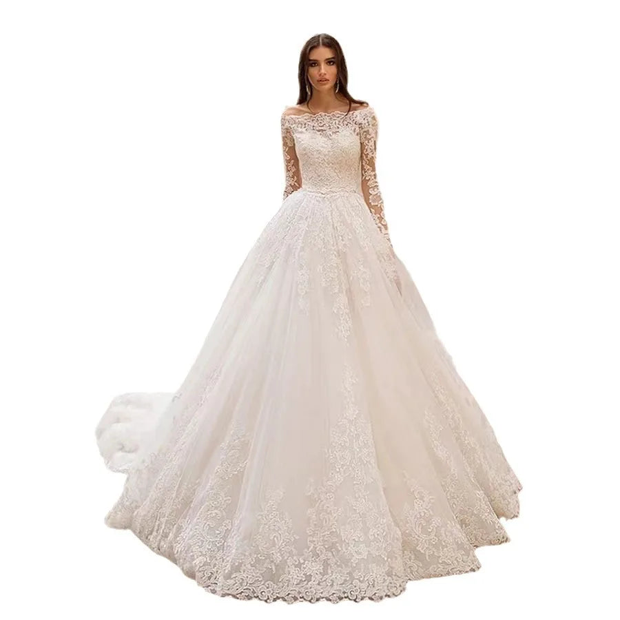 New  Wedding Dress One Shoulder High Waist Slim Fit Trailing Lace Sticker Bridal Dress