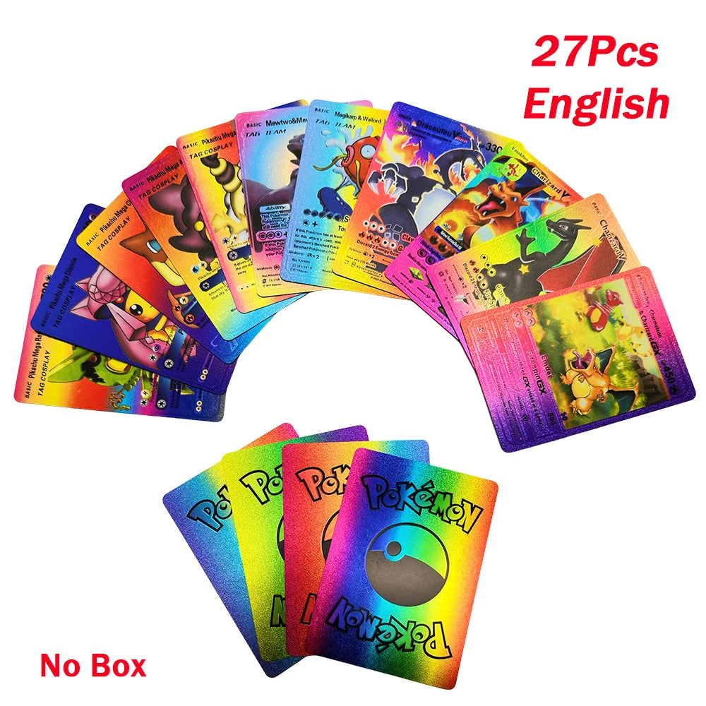 27-55Pcs Pokemon 3D Cards Colorful Shining English Spanish Vmax Gx Charizard Pikachu Trading Collection Battle Card Toys Gifts