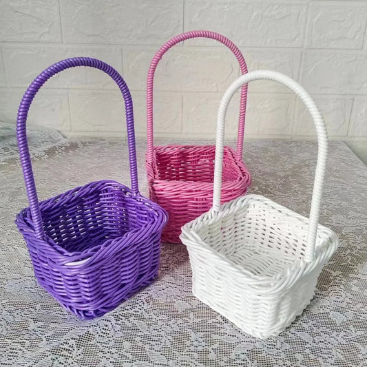 Hand-woven Wedding Flower Basket With Handle Rattan Square Portable Basket Wedding Flower Home Picnic Storage Basket