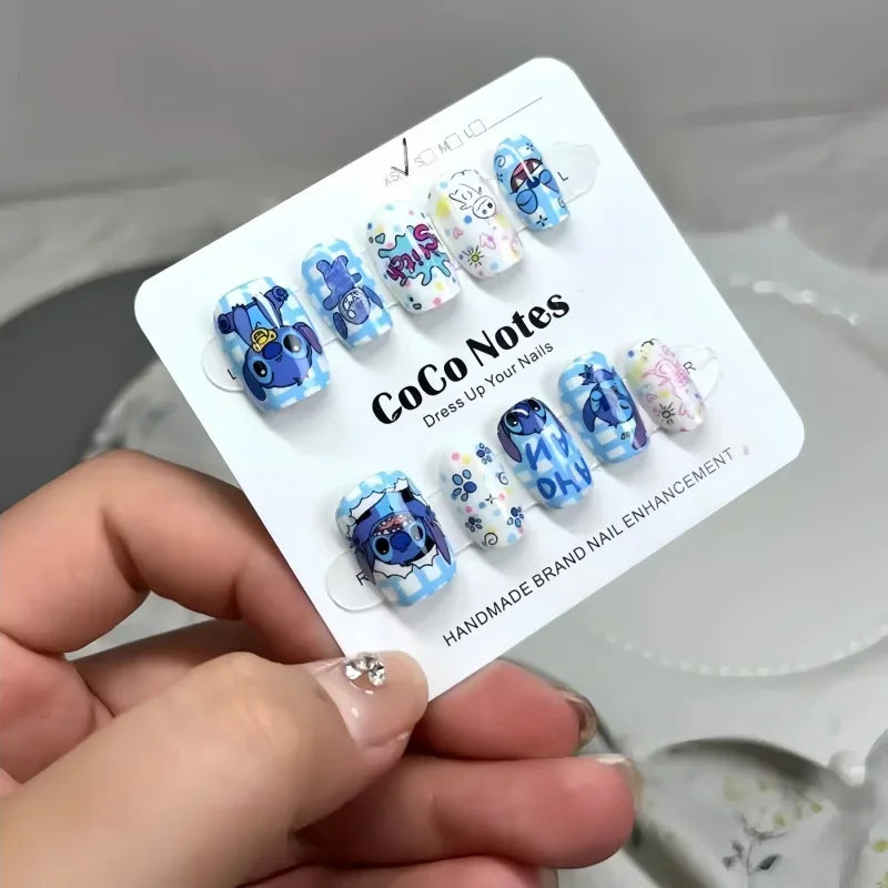 Disney Stitch Fake Nails Cute Cartoon Angel Girl&Child Manicure Fashion Versatile Nail Decoration kawaii Nail Art Holiday Gifts
