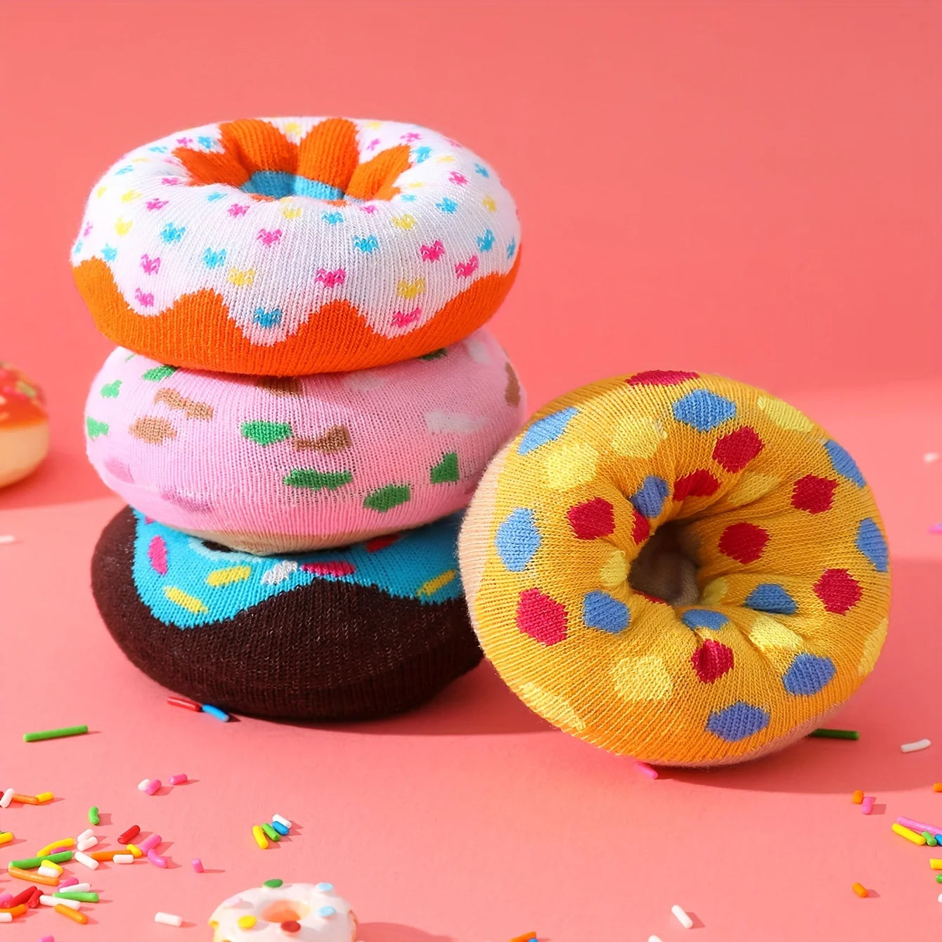 Four doubles colorful interesting donut pattern tide socks four seasons suitable for Halloween Christmas Valentine's Day gifts