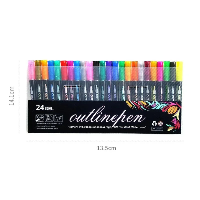 36 Color Double Line Outline Art Pen Marker Pen DIY Graffiti Outline Marker Pen Highlighter Scrapbook Diary Poster Card