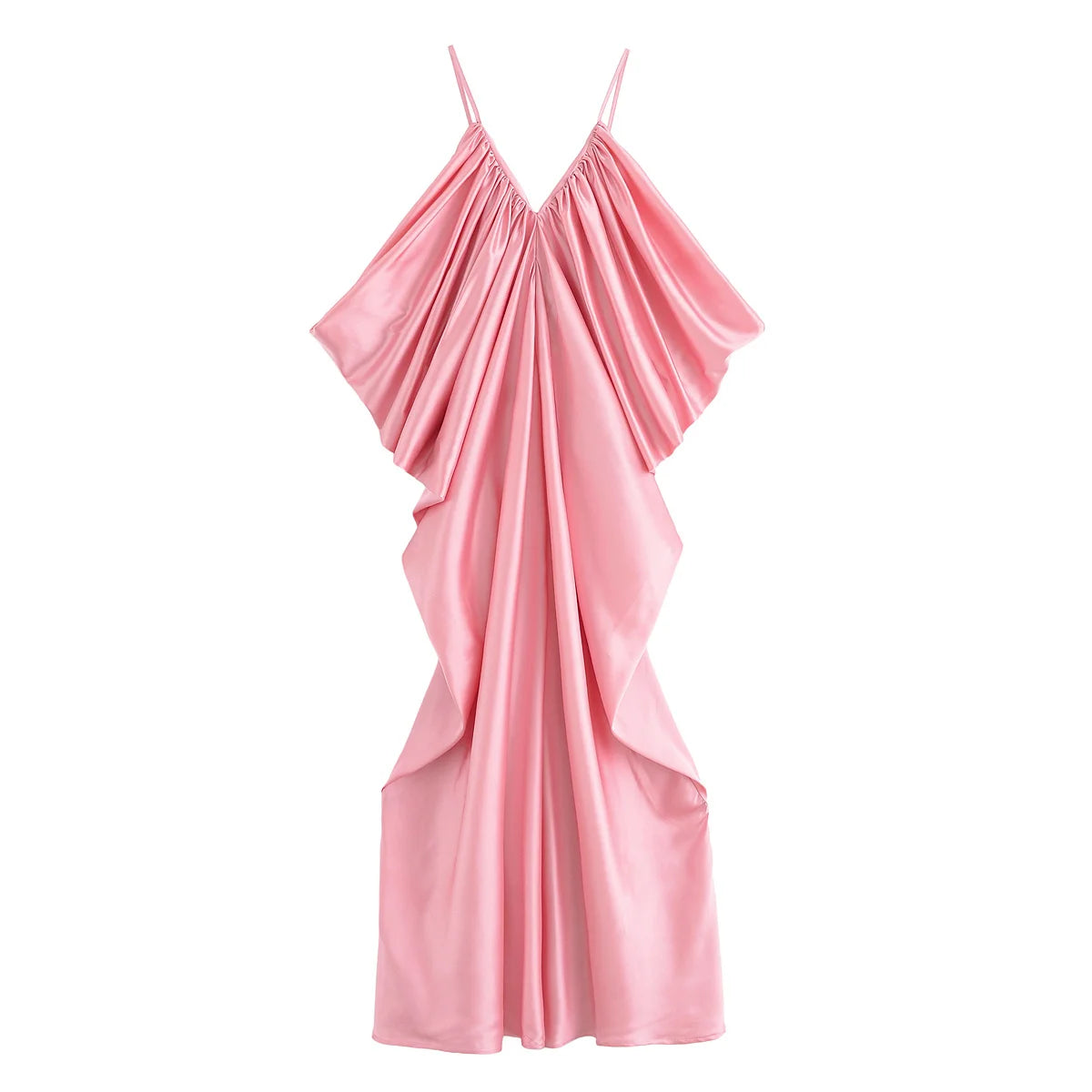 HH Summer Woman Holiday Dresses Party Midi Dress Women Elegant Silhouette Backless V-neck Pleated Design Chic Sexy Dresses