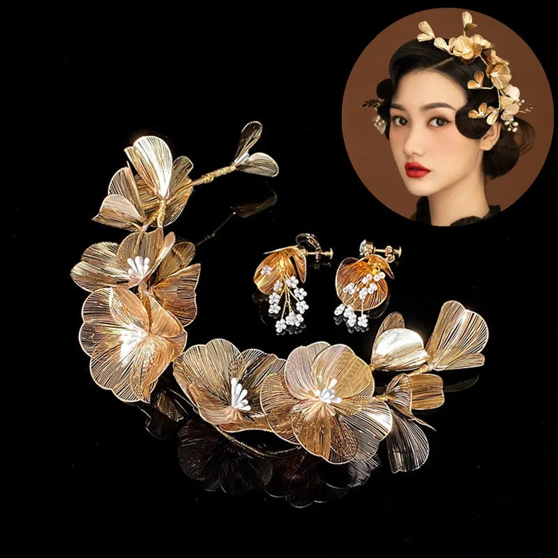 Bridal Headwear Wedding Hair Accessories Flower Headband Wedding Hair Jewelry Prom Hair Vine Gold/Silver Color Flower Tiara ML