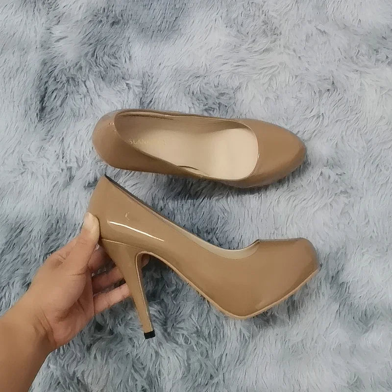 2025 New Women Pumps Autumn Round Toes High Heels Fashion Sexy 12cm Heel Banquet Platform Stilettos Wedding Prom Shoes Plus Size