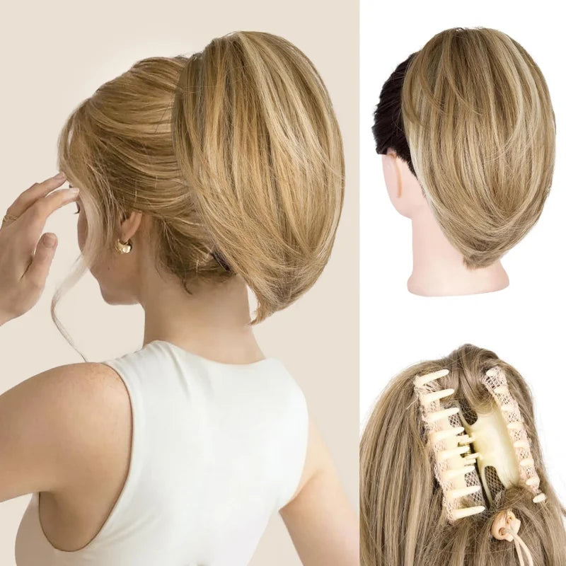 Claw-Clip Ponytail Extension For Women - Short Straight Synthetic Hair Extension, Clip-In Ponytail Extension For Every Occasions