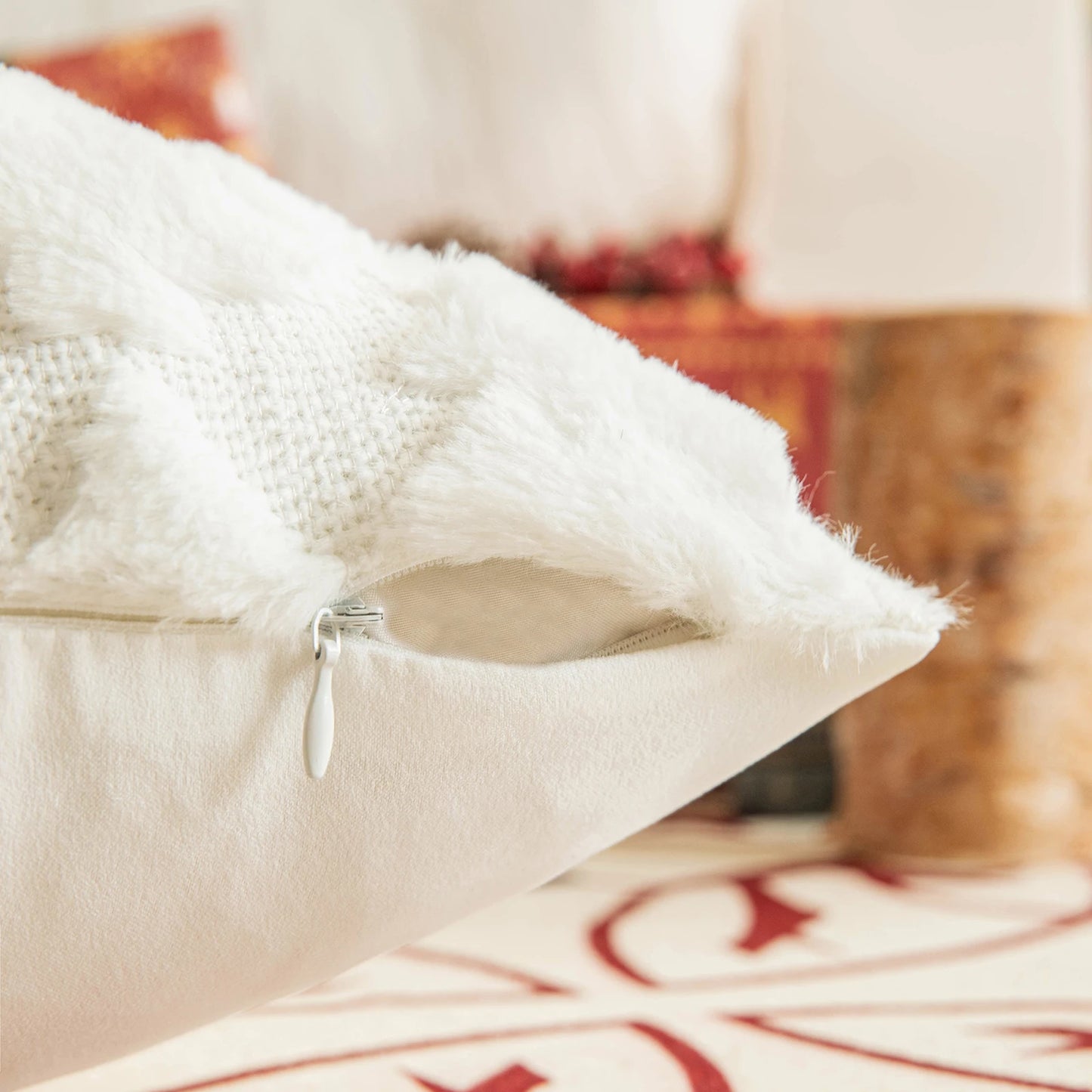 1/2 Pack Christmas Tree Square Throw Pillow Cases Snowflake Shaggy Plush PillowCases Embroidered Sofa Cushion Cover Home Decor