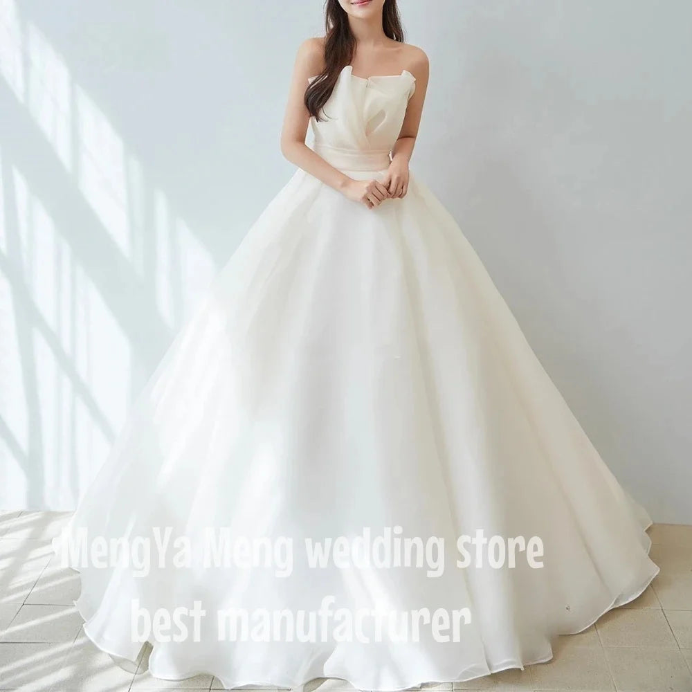 ZHUISHU 2025 Korea Ivory A-Line Lace-up Wedding Dresses 웨딩드레스  Customized Size Ruched Lace-up Ruched Korea Brides Gowns