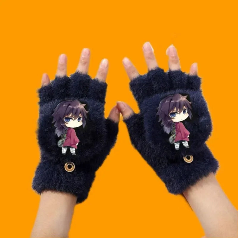 Demon Slayer asibira Inosuke Tanjiro Kamado anime peripheral cartoon children's autumn and winter half pack finger flip gloves