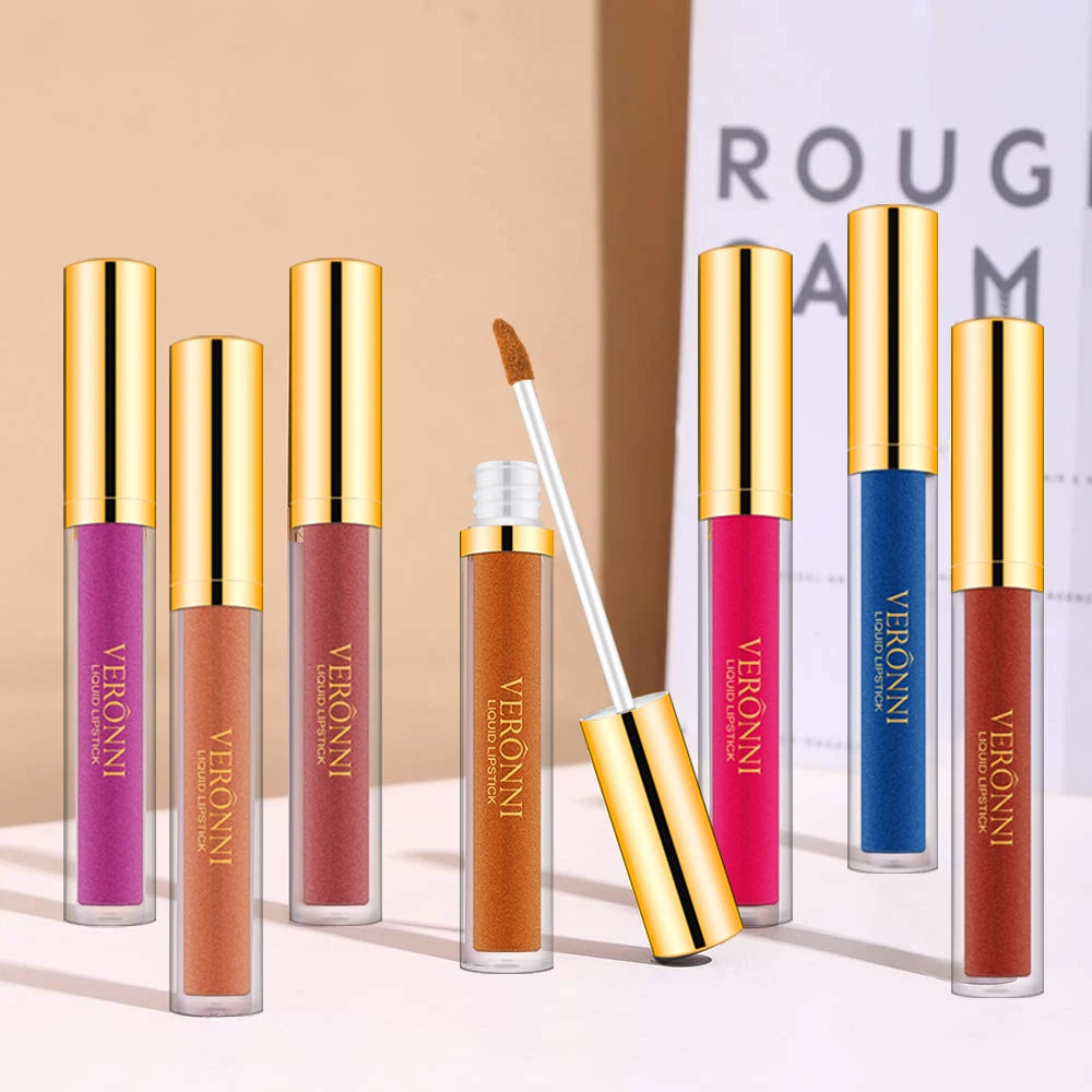 Waterproof 10 Colors Sexy Glitter Diamond Lip Gloss Shimmer Matte Liquid Lipstick LongLasting Lip Makeup Non-stick Cup cosmetics