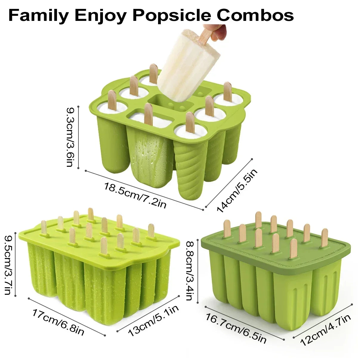 Popsicle Molds Silicone 12 Pieces Popsicle Trays for Freezer Homemade Ice Cream Popsicle Molds with 50Pcs Popsicle Sticks