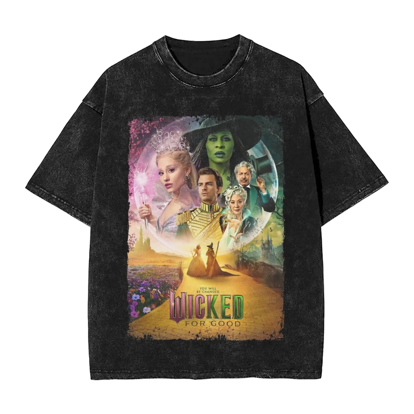 Wicked The Musical Glinda Elphaba For Good T Shirt Washed Short Sleeve T-Shirt Vintage Men Women Streetwear Graphic Printed Tees