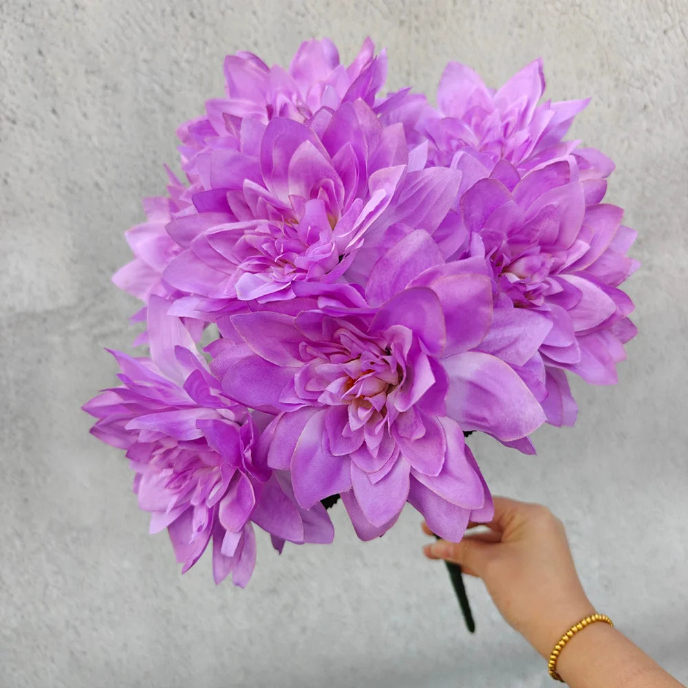 7 Heads Dahlia Artificial Flowers - Realistic Fake Dahlia Bouquet for Home Decoration, Wedding Centerpieces, Party Decor