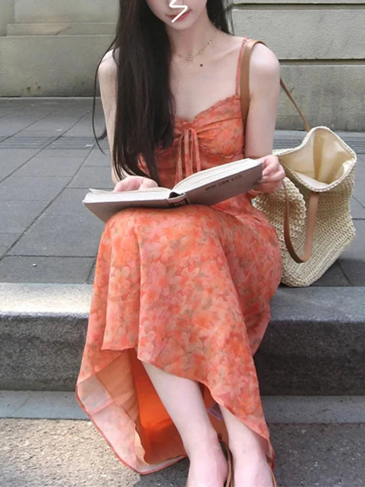 Summer New Seaside Vacation Women Dress Fashion Chiffon Sleeveless Dresses Female Chicly Sweet Elegant Ladies Woman Dress