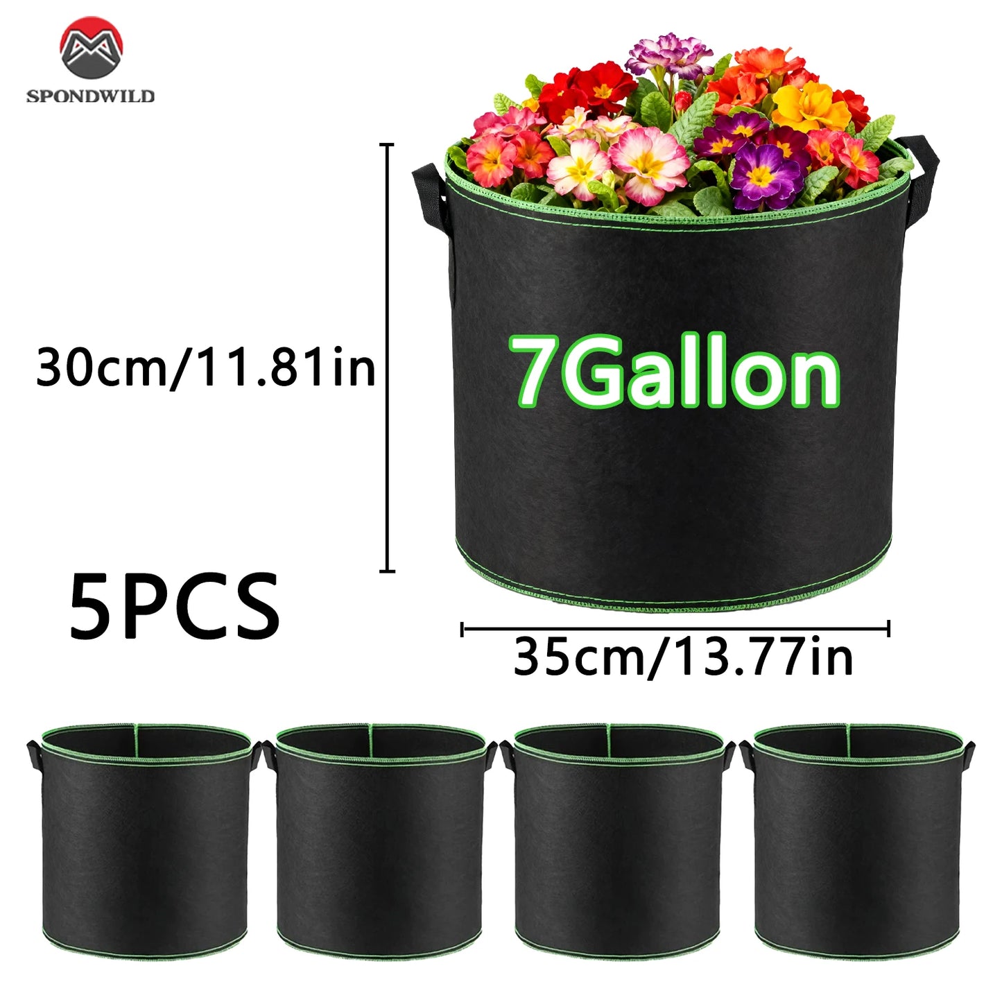 3/5/7 Gallon Grow Bags with Handles & Lock Edges, 5/6/13 Packs Non-Woven Fabric Pots, Reinforced Planting Bags for Vegetables
