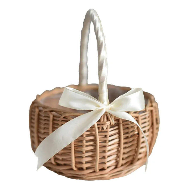 Woven Flower Basket Rattan Storage Basket Flower Girl Hand Basket Handmade Flower Basket For Home Wedding Decor 1PC Wedding Gift