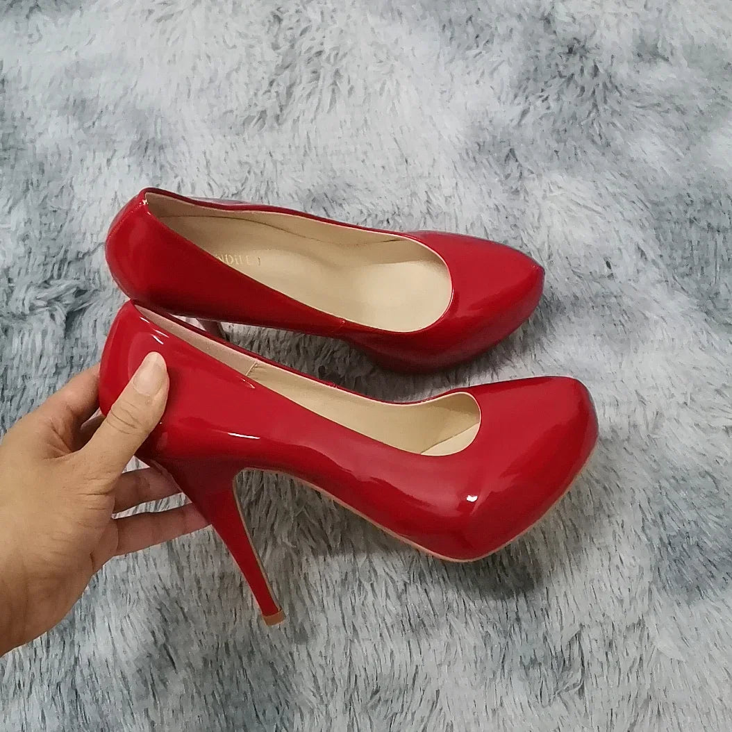 2025 New Women Pumps Autumn Round Toes High Heels Fashion Sexy 12cm Heel Banquet Platform Stilettos Wedding Prom Shoes Plus Size