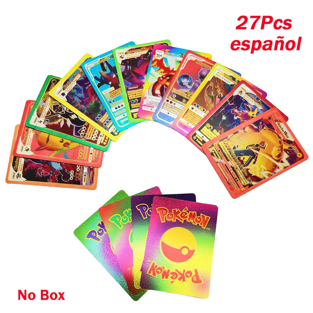 27-55Pcs Pokemon 3D Cards Colorful Shining English Spanish Vmax Gx Charizard Pikachu Trading Collection Battle Card Toys Gifts