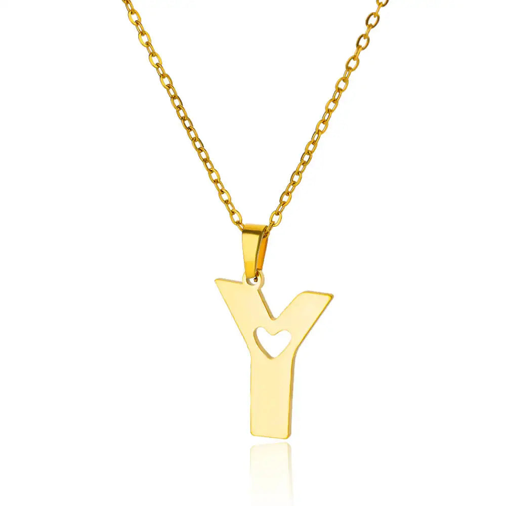 Stainless Steel Heart Letter Pendant Necklaces for Women Men Gold Color Initials Necklace Valentine's Day Jewelry Couple Gift