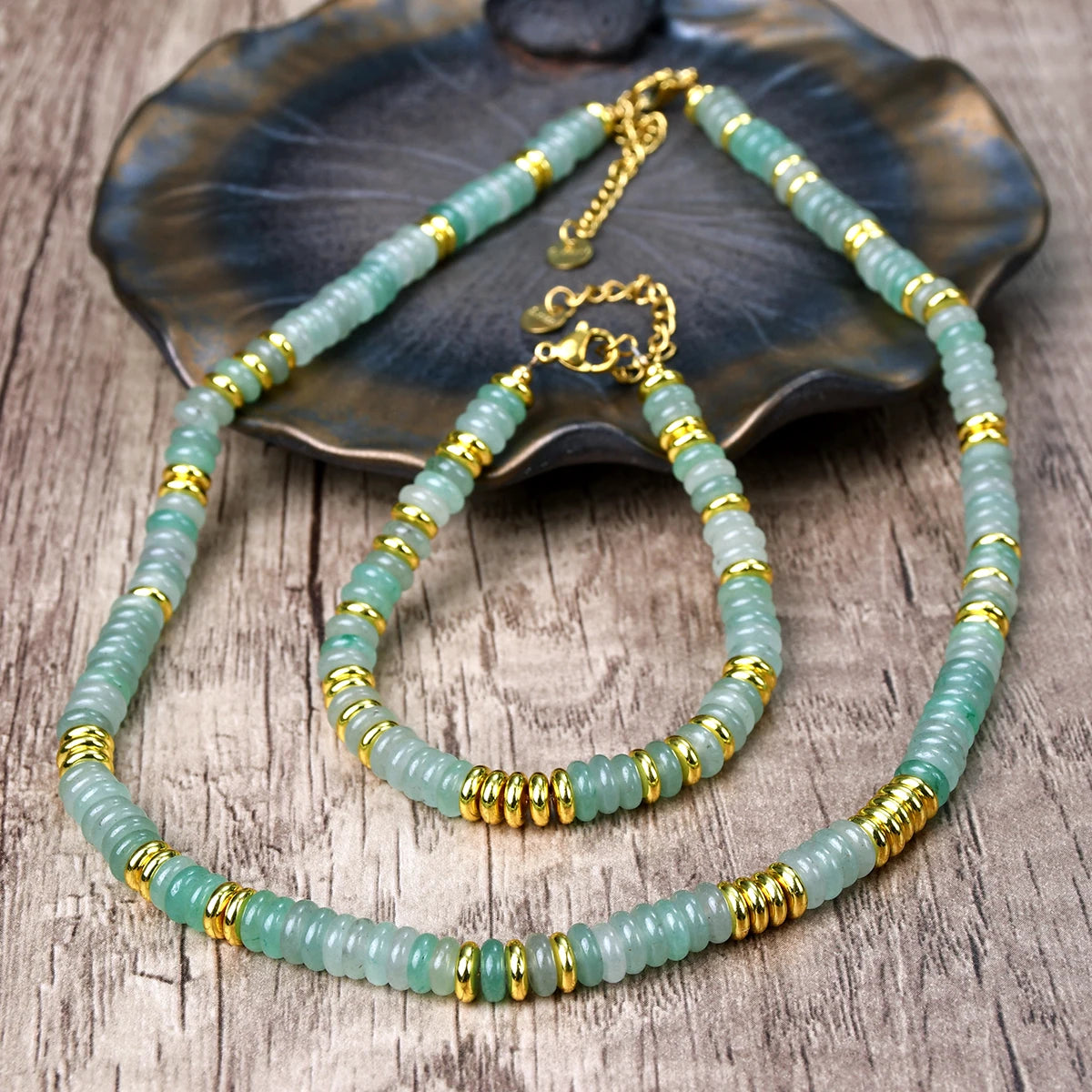 Yumfeel 2PCS Necklace Bracelet Set Bohemia Colorful Natural Stone Beaded Handmade Women Jewelry Gift Summer Vacation Surf Decor