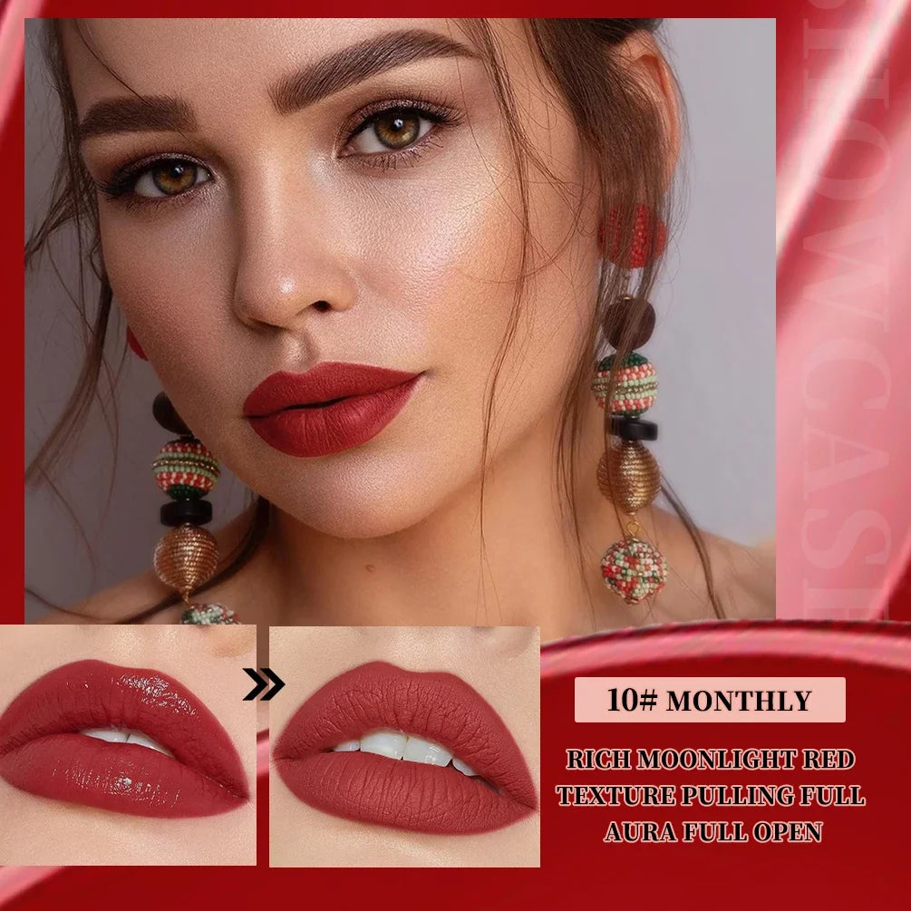 QIBEST Matte Liquid Lipstick Waterproof Silky Sexy Red Lip Gloss Non-Stick Cup Lipgloss Nude Purple Lip Tint Durable Makeup