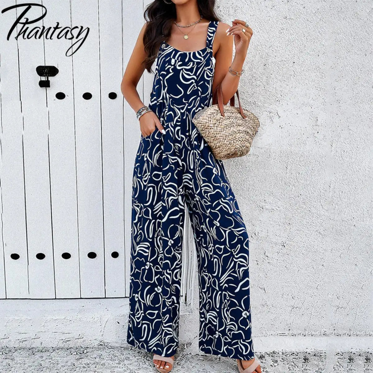 Phantasy Ladies Printing Jumpers Fashion Loose Casual Sleeveless Streetwear Elegant Rompers Women Playsuits Jumpsuits 2025