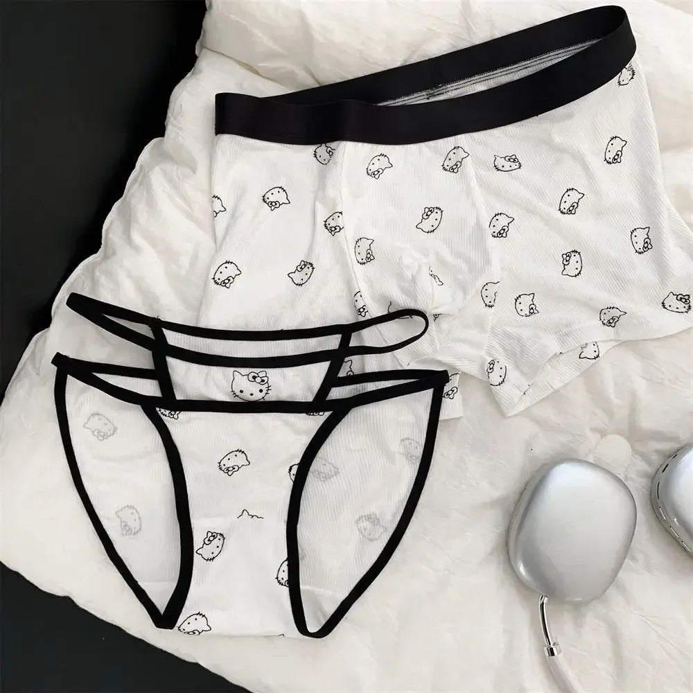 Kawaii Hello Kitty Sanrio Cute Couple Pants  Man and Woman Cartoon Printing Triangle Trousers Boxer Shorts Pure Desire Set