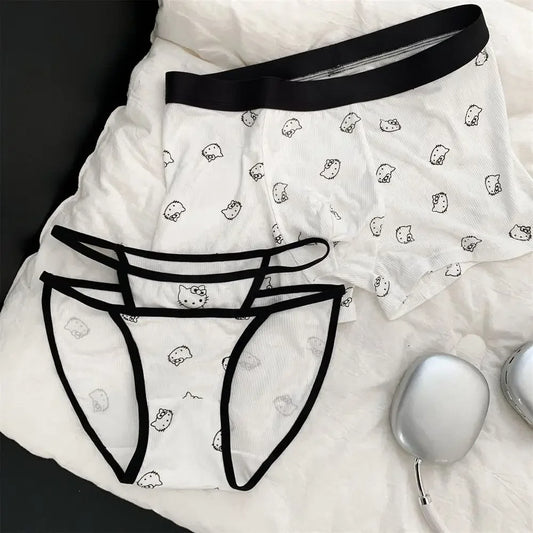 Kawaii Hello Kitty Sanrio Cute Couple Pants  Man and Woman Cartoon Printing Triangle Trousers Boxer Shorts Pure Desire Set