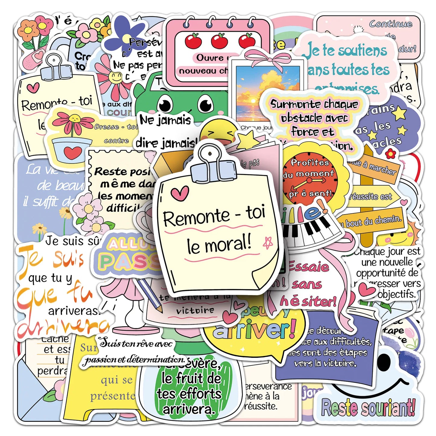 50PCS French Inspirational Text Waterproof Stickers Short Sentence Graffiti Decoration Notebook Suitcase Water Cup Guitar Toys