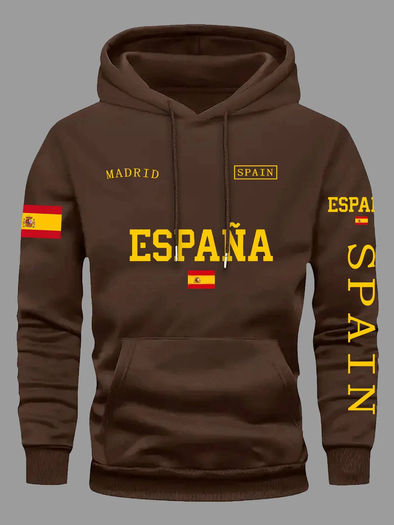 Spanish Flag Graphic Print Men Women Hooded Sweatshirt Autumn Winter Daily Outdoor Vacation Fitness Casual Loose Warm Sportswear