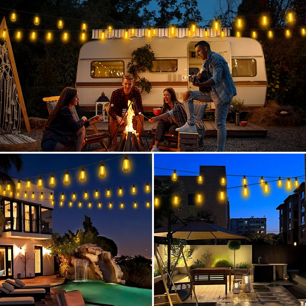 15M 20M 30M LED Garland Light String ST38 LED Lamp Bulb Outdoor IP44 Waterproof Wedding Lights Christmas Party Garden Decor Lamp