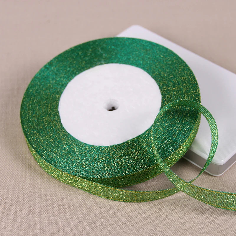 1/4" (6mm) 25yards Gold Silver Metallic Glitter Ribbons For DIY Crafts Sewing Fabric Christmas Party Wedding Supplies Gift Wrap