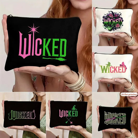 Wicked Inspired Canvas Makeup Bag Lightweight Zippered Cosmetic Pouch for Party Favors & Magic Wand Storage, Party Accessory