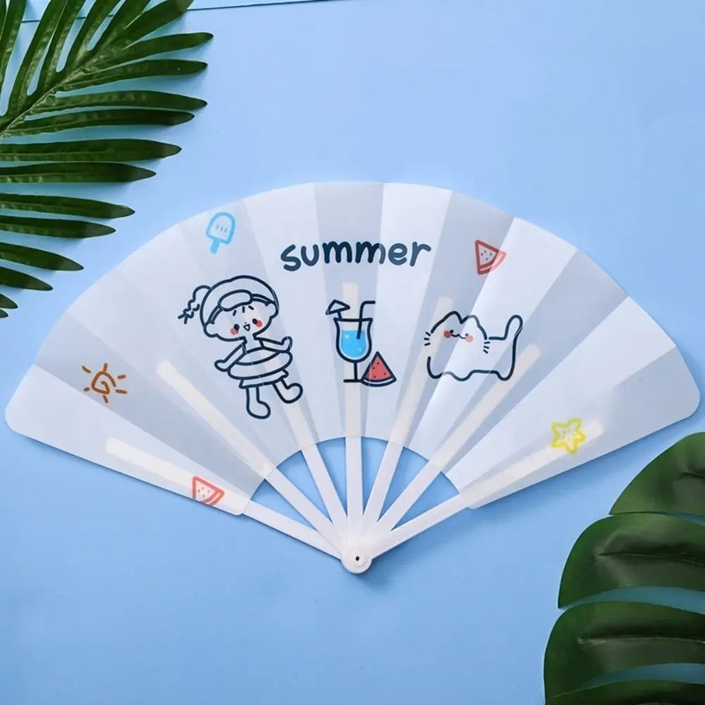 Gifts Folding 7-fold Fan Cute Cartoon PP Hand Held Fan Home Decoration Plastic Cartoon Folding Fan