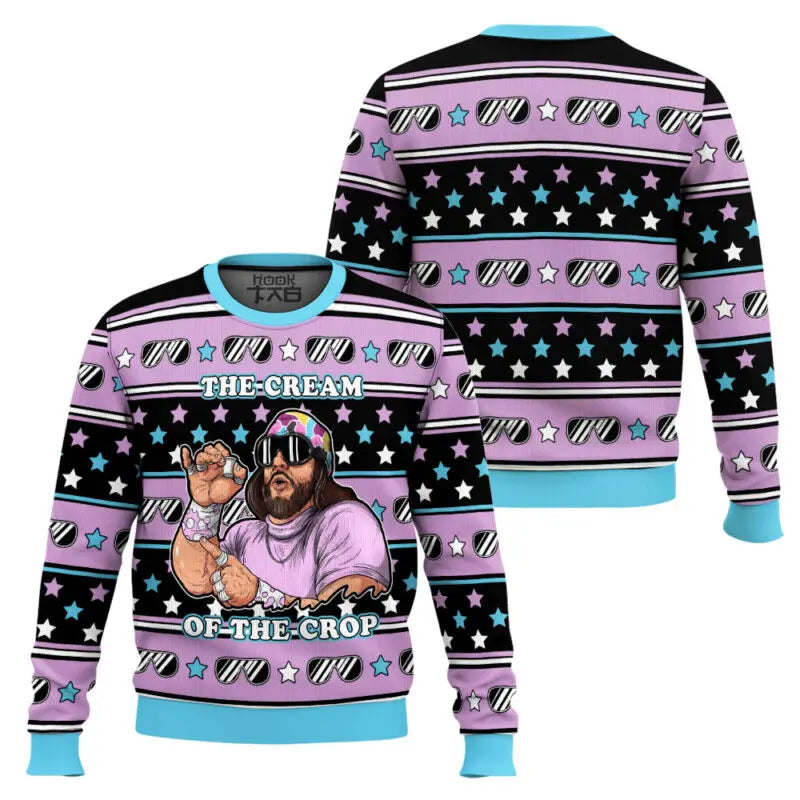Macho Man The Cream of the Crop Pro Wrestling Ugly Christmas Sweater for Men Holiday Party Xmas Pullover Family Christmas Gift