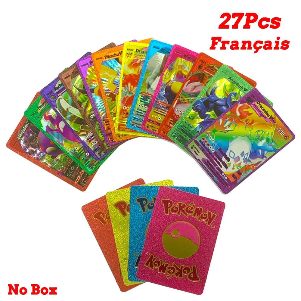 27-55Pcs Pokemon 3D Cards Colorful Shining English Spanish Vmax Gx Charizard Pikachu Trading Collection Battle Card Toys Gifts