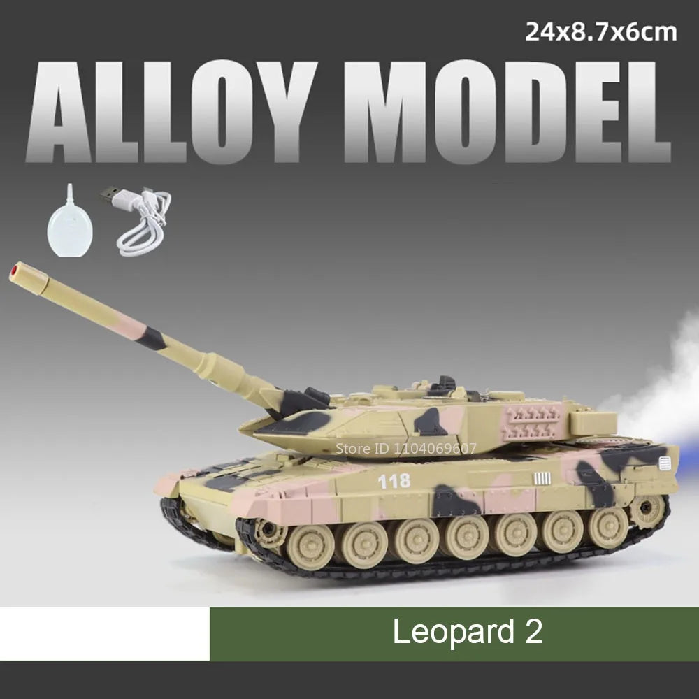 1:32 Tiger Leopard 2 T-90 M4 Spray Tank Model Toys Metal Diecast Military Vehicles Sound Light Pull Back Doors Opened Boys Gifts