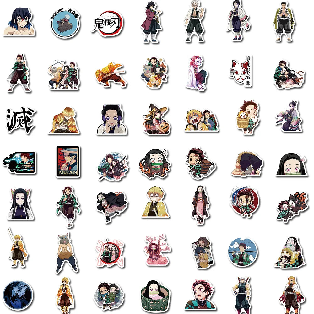 100/200pcs Cartoon Anime Demon Slayer Stickers for Laptop Suitcase Skateboard Guitar Phone Cartoon Sticker Kid Gift Toys