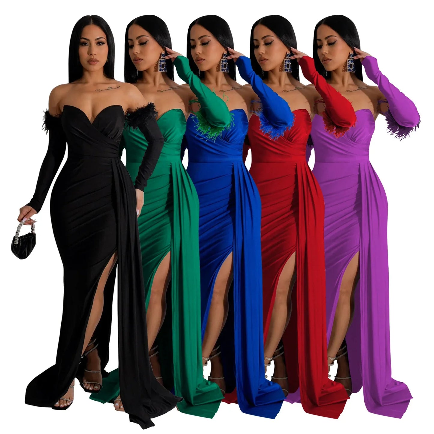 Elegant Birthday Evening Night Dresses for Women Wedding Gown Long Christmas Maxi Bodycon Prom Party Dress with Sleeve